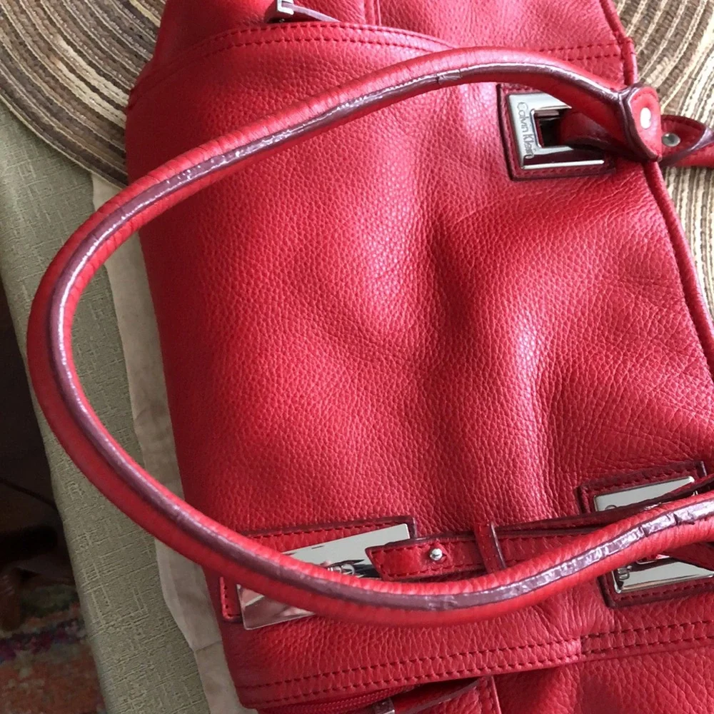 Calvin Klein Red Leather Handbag In Preloved & Gently Used Condition! - Picture 10 of 14